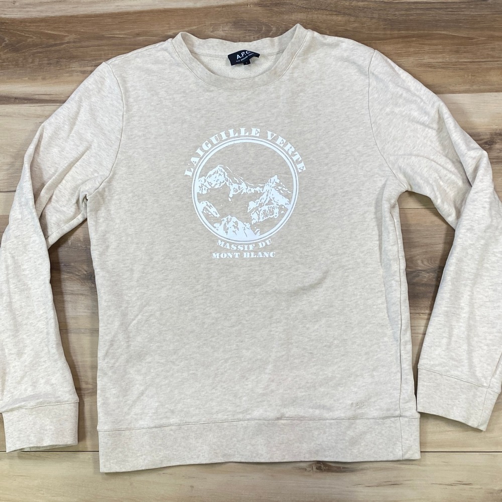 A.P.C. Sweatshirt Womens L Mont Blanc Graphic Cotton Minimalist Oatmeal Beige
